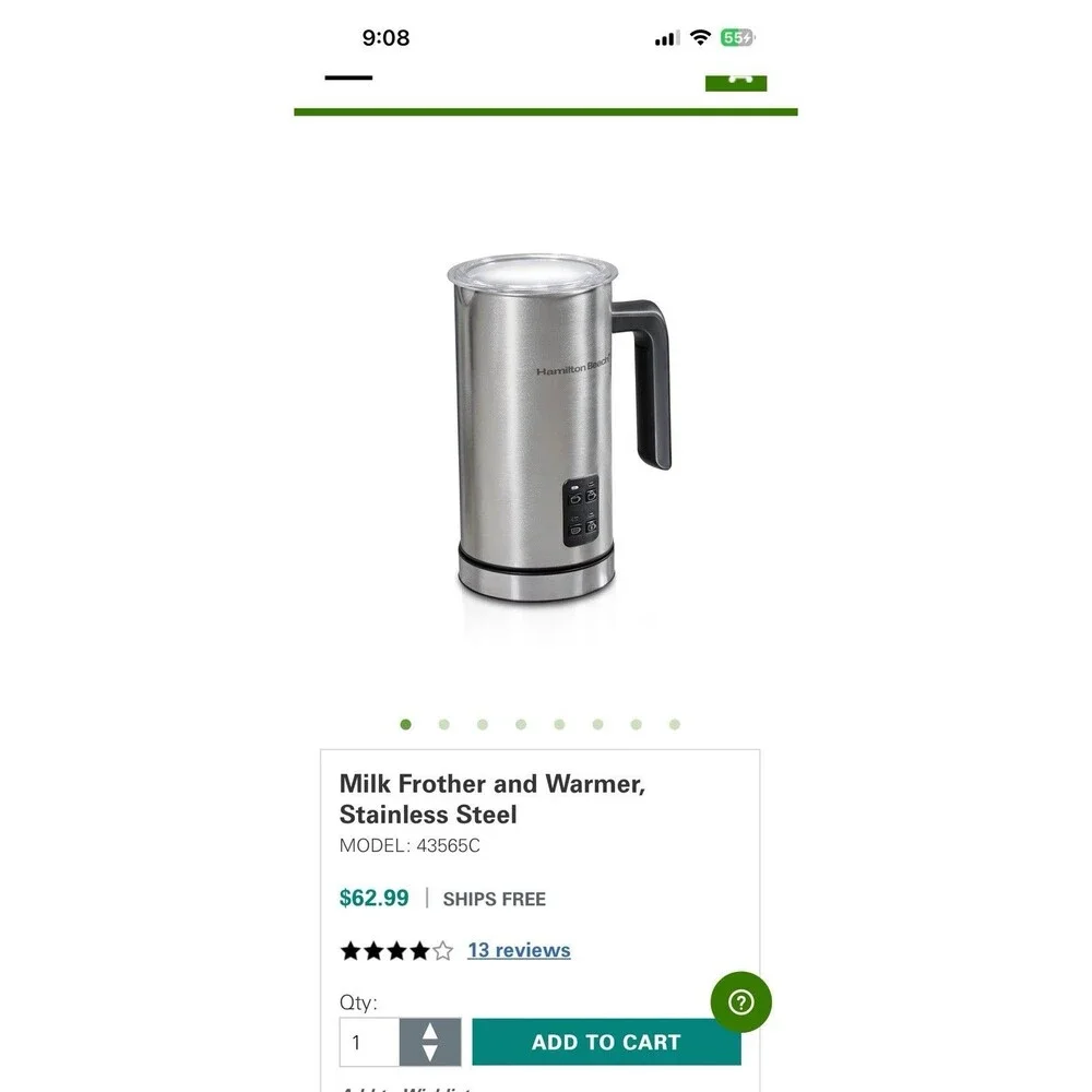 Hamilton Beach Milk Frother and Warmer Stainless Steel 43565C NIB Electric